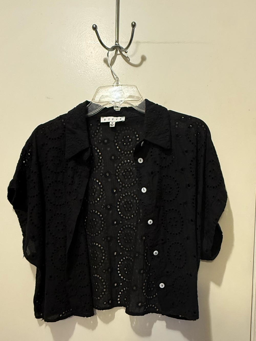 HYFVE black eyelet lace cropped button down